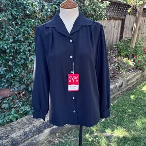 NWT Vintage Black Blouse Lee Mar Pageant 1970's Long Sleeve Black Blouse NEW 14